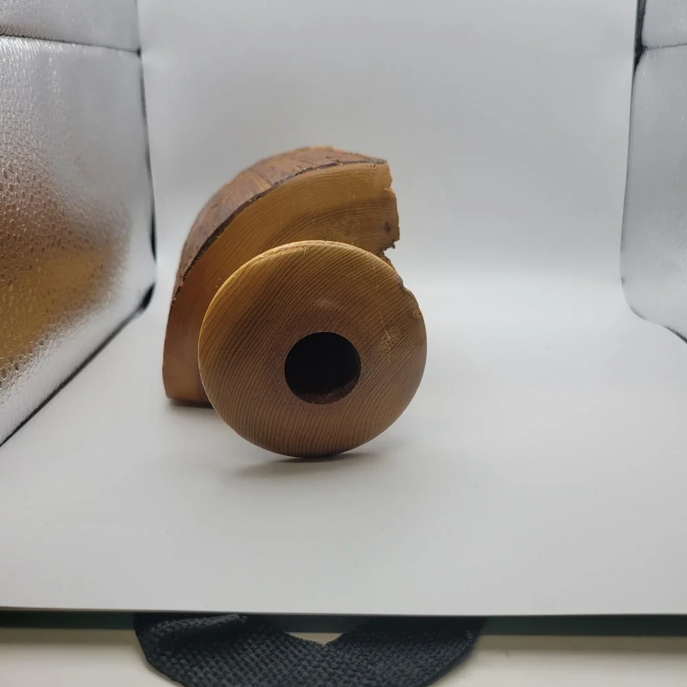 Kenneth H Schuster Hand Carved‎ Wood Candle Holder Upper Peninsula Michigan